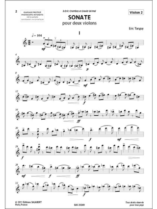 Sonate - 2 Violons - Eric Tanguy - Partition - Violon
